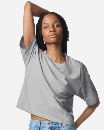 American Apparel 102 Women's Fine Jersey Boxy T-Sh in Heather grey