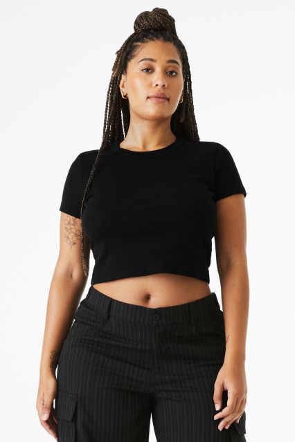 Bella+Canvas 1010 Ladies' Micro Ribbed Baby Tee in Solid black blend