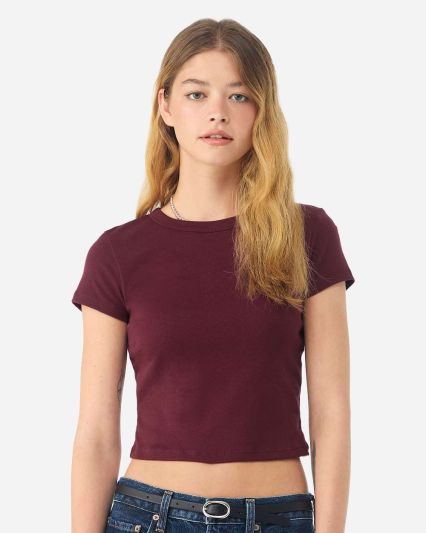 Bella+Canvas 1010 Ladies' Micro Ribbed Baby Tee in Solid maroon blend