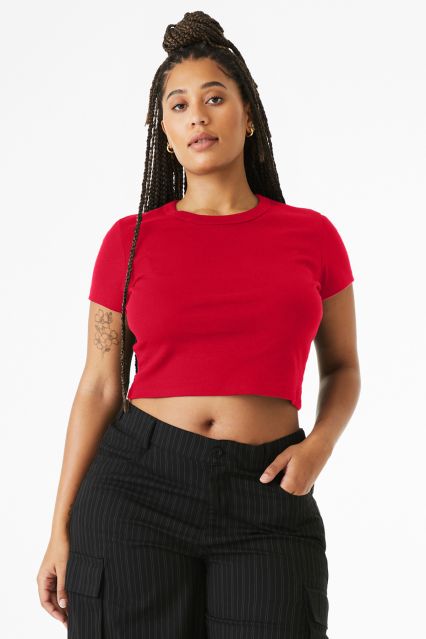 Bella+Canvas 1010 Ladies' Micro Ribbed Baby Tee in Solid red blend