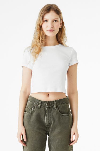 Bella+Canvas 1010 Ladies' Micro Ribbed Baby Tee in Solid white blend