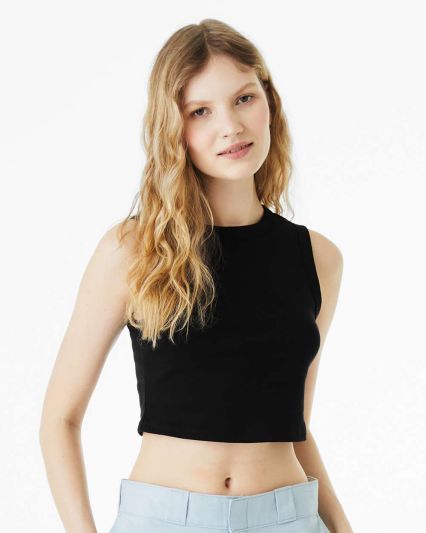 Bella + Canvas 1013 Ladies' Micro Rib Muscle Crop  in Solid black blend