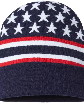Cap America RK12 USA-Made Patriotic Cuffed Beanie in Navy flag