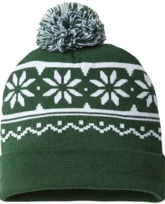Cap America RKF12 USA-Made Snowflake Beanie in Forest green/ white