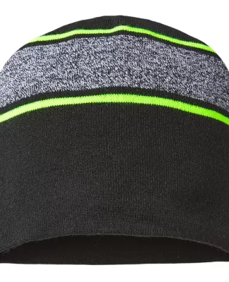 Cap America RKV9 USA-Made Variegated Striped Beani in Black/ neon yellow
