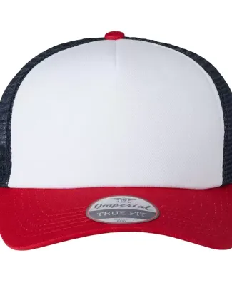Imperial 1287 North Country Trucker Cap in White/ red/ dark navy