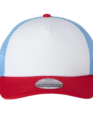 Imperial 1287 North Country Trucker Cap in White/ red/ sky blue