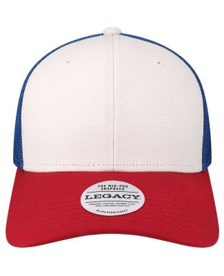 Legacy MPS Mid-Pro Snapback Trucker Cap in White/ red/ royal