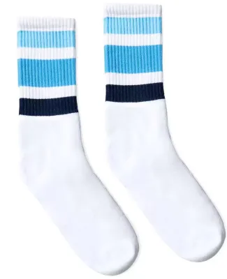 Socco Socks SC100 USA-Made Striped Crew Socks in White/ ocean blue
