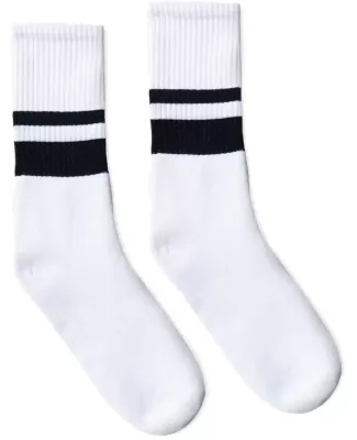 Socco Socks SC100 USA-Made Striped Crew Socks in White/ black thin & thick stripe