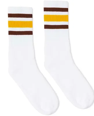 Socco Socks SC100 USA-Made Striped Crew Socks in White/ brown/ gold