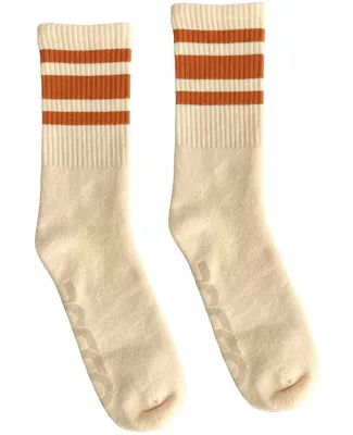 Socco Socks SC100 USA-Made Striped Crew Socks in Organic/ rust