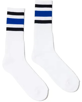 Socco Socks SC100 USA-Made Striped Crew Socks in White/ black/ blue