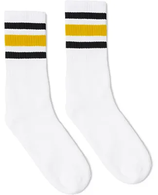 Socco Socks SC100 USA-Made Striped Crew Socks in White/ black/ gold
