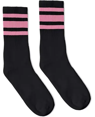 Socco Socks SC100 USA-Made Striped Crew Socks in Black/ pink