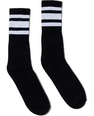 Socco Socks SC100 USA-Made Striped Crew Socks in Black/ white