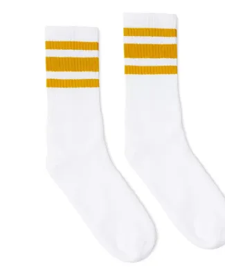 Socco Socks SC100 USA-Made Striped Crew Socks in White/ gold