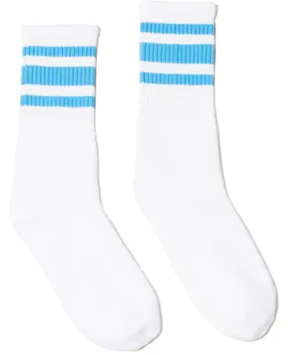 Socco Socks SC100 USA-Made Striped Crew Socks in White/ carolina blue