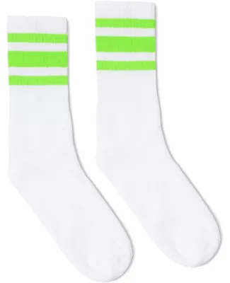 Socco Socks SC100 USA-Made Striped Crew Socks in White/ neon green