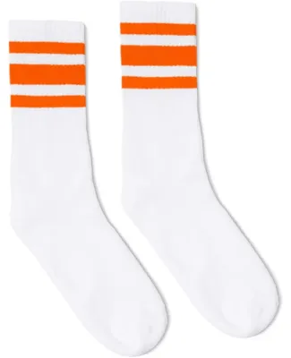 Socco Socks SC100 USA-Made Striped Crew Socks in White/ neon orange