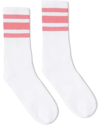 Socco Socks SC100 USA-Made Striped Crew Socks in White/ pink