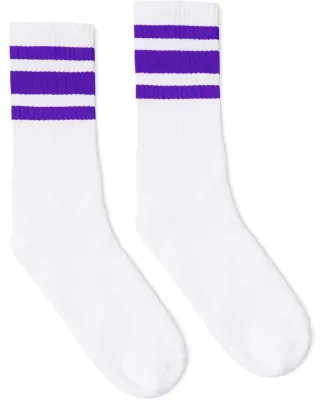 Socco Socks SC100 USA-Made Striped Crew Socks in White/ purple