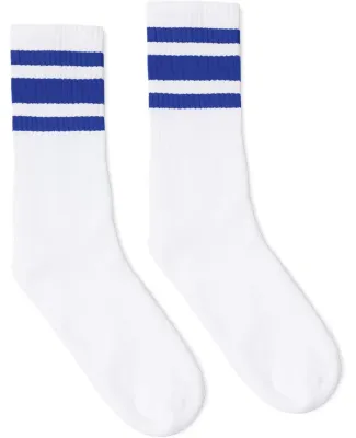 Socco Socks SC100 USA-Made Striped Crew Socks in White/ royal blue