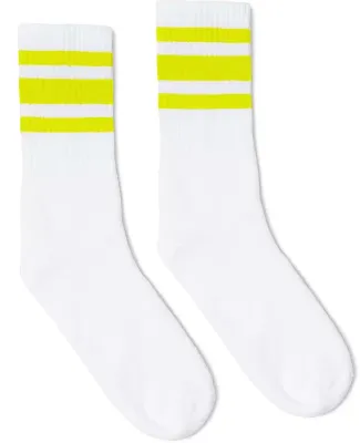 Socco Socks SC100 USA-Made Striped Crew Socks in White/ safety yellow