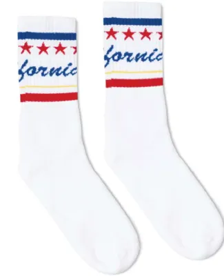 Socco Socks SC100 USA-Made Striped Crew Socks in White/ cali word