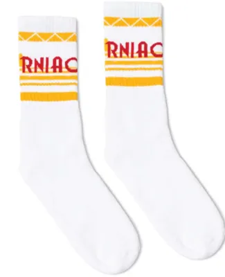Socco Socks SC100 USA-Made Striped Crew Socks in White/ cali sun