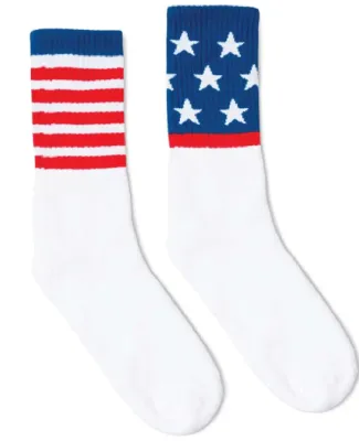 Socco Socks SC100 USA-Made Striped Crew Socks in White/ mis-match flag