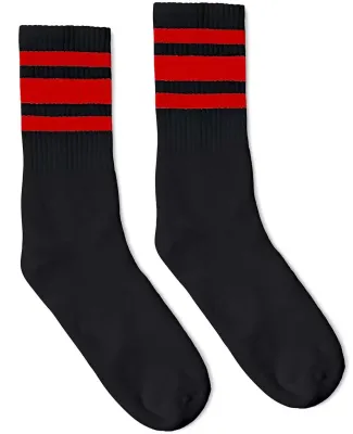 Socco Socks SC100 USA-Made Striped Crew Socks in Black/ red