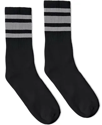 Socco Socks SC100 USA-Made Striped Crew Socks in Black/ grey