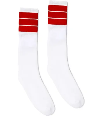 Socco Socks SC100 USA-Made Striped Crew Socks in White/ red thick stripe