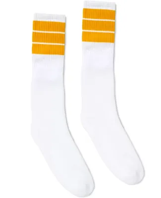Socco Socks SC100 USA-Made Striped Crew Socks in White/ gold thick stripe