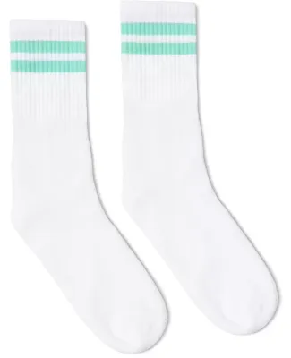 Socco Socks SC100 USA-Made Striped Crew Socks in White/ mint 2 stripe