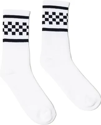 Socco Socks SC300 USA-Made Checkered Crew Socks in White/ black