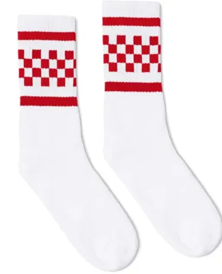 Socco Socks SC300 USA-Made Checkered Crew Socks in White/ red