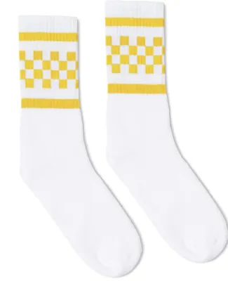 Socco Socks SC300 USA-Made Checkered Crew Socks in White/ yellow
