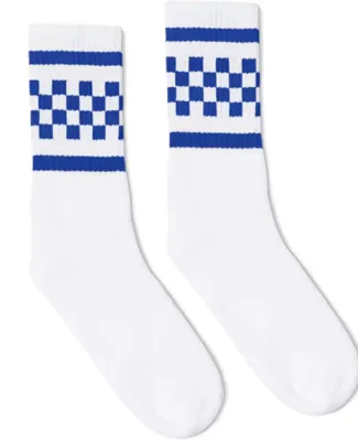 Socco Socks SC300 USA-Made Checkered Crew Socks in White/ blue