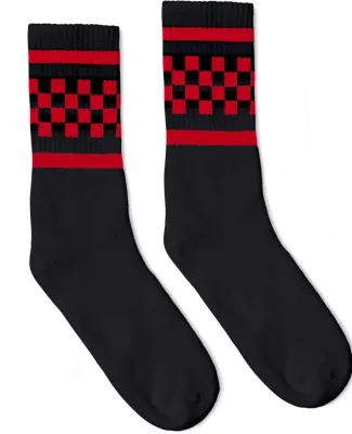 Socco Socks SC300 USA-Made Checkered Crew Socks in Black/ red