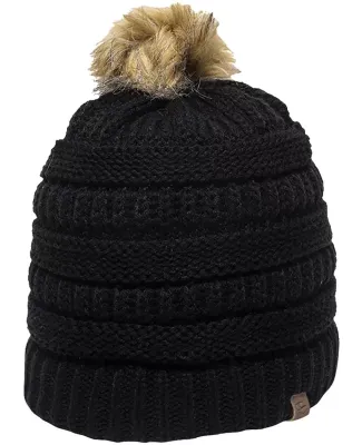 Outdoor Cap OC805 Cable Knit Faux Fur Pom in Black