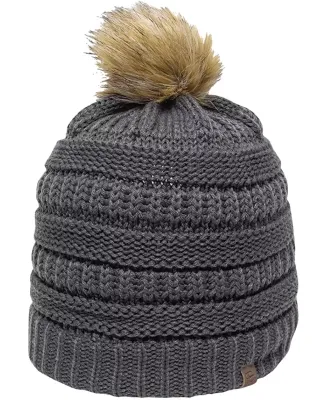 Outdoor Cap OC805 Cable Knit Faux Fur Pom in Charcoal