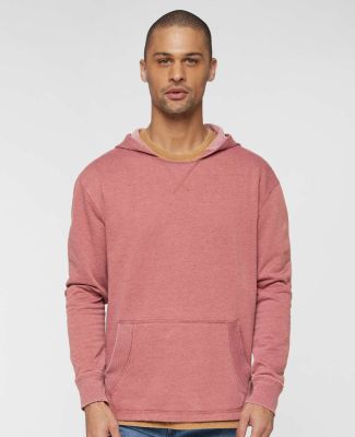 LA T 6936 Adult Vintage Wash Fleece Hooded Sweatsh in Washed rouge