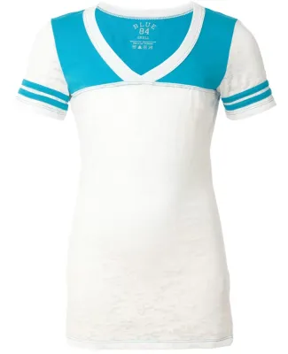 Blue 84 - Juniors' Burnout V-Neck Football T-Shirt White/ Turquoise