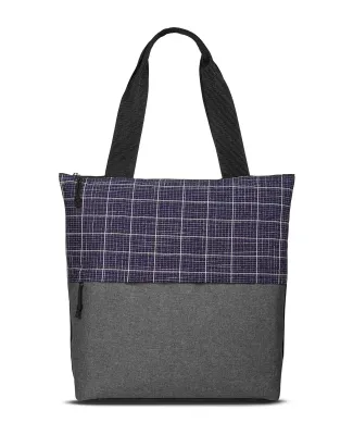Promo Goods  BG555 Flannel Check Accent Tote Bag in Navy blue