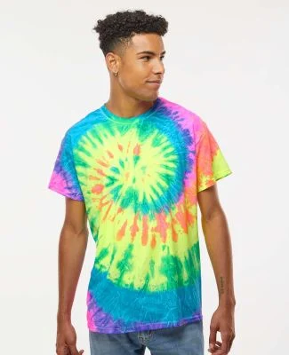 H1000 Tie-Dyes Adult Tie-Dyed Cotton Tee in Neon rainbow