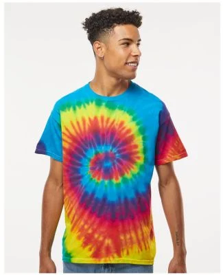 H1000 Tie-Dyes Adult Tie-Dyed Cotton Tee in Reactive rainbow