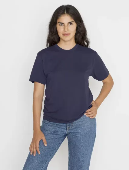 Los Angeles Apparel FF01 S/S Cotton-Poly Crew 3.8  in Navy