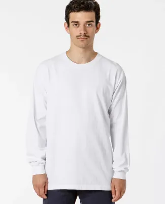 Los Angeles Apparel 1807GD L/S Grmnt Dye Crew Neck in White